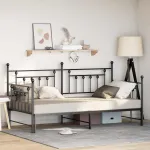 Cadru de pat de zi cu headboard Negru 90 x 190 cm Oțel GartenMobel Dekor