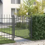 Poartă de gard cu țepi Gri 125 x 100 cm Oțel vopsit în pulbere GartenMobel Dekor
