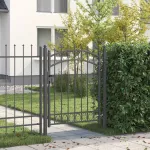 Poartă de gard cu țepi Gri 150 x 100 cm Oțel vopsit în pulbere GartenMobel Dekor