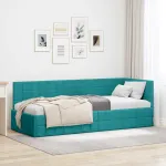 Cadru de pat colțar cu headboard Turcoaz 80 x 200 cm Catifea GartenMobel Dekor