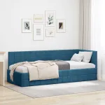 Cadru de pat colțar cu headboard albastru 80 x 200 cm Catifea GartenMobel Dekor