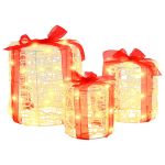 Decorație cutie de cadou 3 pcs Alb cald 20 x 20 x 21 cm Acril GartenMobel Dekor