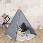 Cort de copii teepee cu geantă, gri 120x120x150 cm, piersică GartenMobel Dekor