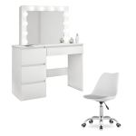 Masa de toaleta/machiaj + scaun Alba, alb, cu oglinda si LED-uri, Irina, 94x43x141 cm GartenVIP DiyLine