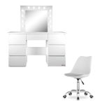 Masa de toaleta/machiaj + scaun Alba, alb, cu oglinda si LED-uri, Vanessa, 130x43x143 cm GartenVIP DiyLine
