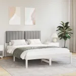 Cadru de pat cu tăblie tapițată Gri deschis 140 x 190 cm GartenMobel Dekor