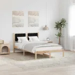 Cadru de pat cu headboard Negru 135 x 190 cm Lemn de pin masiv GartenMobel Dekor