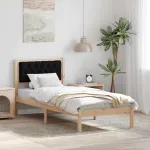 Cadru de pat cu headboard Negru 75 x 190 cm Lemn de pin masiv GartenMobel Dekor