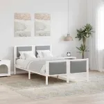 Cadru de pat cu headboard Gri deschis 120 x 190 cm țesătură GartenMobel Dekor
