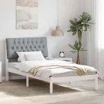 Cadru de pat cu tăblie tapițată cu headboard Alb 100 x 200 cm GartenMobel Dekor