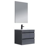 Leziter Mobilier de baie Cube, chiuvetă ceramică 60 cm, oglindă cu 2 sertare, 60x80 cm, gri antracit Mobalis Homvera