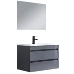 Leziter Mobilier de baie Cube, chiuvetă ceramică 80 cm, oglindă cu 2 sertare, 60x80 cm, gri antracit Mobalis Homvera