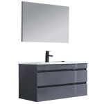 Leziter Mobilier de baie Cube 100 cm cu chiuvetă ceramică 2 sertare cu oglindă 60x100 cm gri antracit Mobalis Homvera