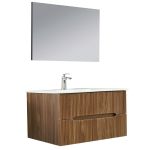 Leziter Mobilier de baie Trent 100 cm cu chiuvetă ceramică (2 sertare) și oglindă 60x100 cm stejar apus de soare Mobalis Homvera