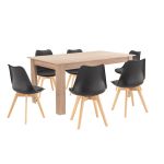Leziter Set de masă Lola 6+1 negru-stejar Sonoma Mobalis Homvera