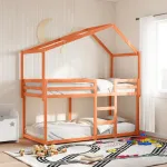 Pat supraetajat cu acoperiș maro ceruit 90x190cm lemn masiv pin GartenMobel Dekor