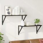 Șemele de perete cu raft 2 pcs Stejar Negru 60 x 25 x 25,5 cm GartenMobel Dekor