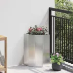 Ghiveci de colț Argintiu 30 x 30 x 50 cm Oțel inoxidabil GartenMobel Dekor
