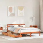 Cadru pat fără saltea, maro ceruit, 120x190 cm, lemn masiv pin GartenMobel Dekor