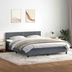Pat cu arcuri cu saltea și LED, gri închis, 180x210 cm, catifea GartenMobel Dekor