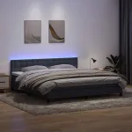 Pat cu arcuri cu saltea și LED, gri închis, 180x210 cm, catifea GartenMobel Dekor