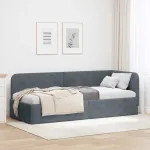 Cadru de pat colțar cu headboard Gri închis 80 x 200 cm Catifea GartenMobel Dekor