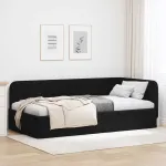 Cadru de pat colțar cu headboard Negru 90 x 200 cm țesătură GartenMobel Dekor