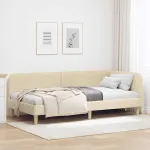 Cadru de pat colțar cu headboard Crem 90 x 190 cm țesătură GartenMobel Dekor