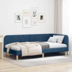 Cadru de pat colțar cu headboard albastru 90 x 190 cm țesătură GartenMobel Dekor