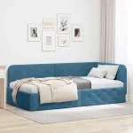 Cadru de pat colțar cu headboard albastru 90 x 200 cm Catifea GartenMobel Dekor