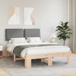 Cadru de pat cu tăblie tapițată Gri deschis 135 x 190 cm GartenMobel Dekor