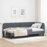Cadru de pat colțar cu headboard Gri închis 90 x 200 cm Catifea GartenMobel Dekor