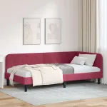 Cadru de pat colțar cu headboard Roșu Vin 90 x 200 cm Catifea GartenMobel Dekor