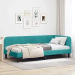 Cadru de pat colțar cu headboard Turcoaz 100 x 200 cm Catifea GartenMobel Dekor
