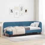 Cadru de pat colțar cu headboard albastru 80 x 200 cm Catifea GartenMobel Dekor