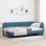Cadru de pat colțar cu headboard albastru 90 x 190 cm Catifea GartenMobel Dekor