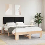 Cadru de pat cu tăblie tapițată cu headboard Negru 140 x 190 cm GartenMobel Dekor