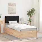 Cadru de pat cu tăblie tapițată cu headboard Negru 90 x 190 cm GartenMobel Dekor