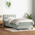 Pat box spring cu saltea, gri deschis, 80x210 cm, catifea GartenMobel Dekor