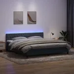 Pat cu arcuri cu saltea și LED, gri închis, 180x210 cm, catifea GartenMobel Dekor