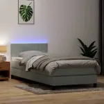 Pat cu arcuri cu saltea și LED, gri deschis, 80x210 cm, catifea GartenMobel Dekor