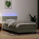 Pat cu arcuri cu saltea și LED, gri deschis, 80x210 cm, catifea GartenMobel Dekor