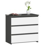 Comoda cu 3 sertare, PAL laminat 16 mm, 60x35x57 cm, gri si alb Household NewTrend