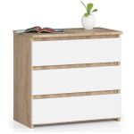 Comoda cu 3 sertare, PAL laminat 16 mm, 60x35x57 cm, stejar sonoma si alb Household NewTrend