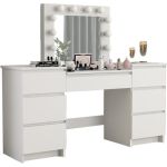 Masa de toaleta/machiaj, alb, cu oglinda si LED-uri, Silvia Old, 155x42x135 cm GartenVIP DiyLine