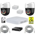 Sistem supraveghere IP Dahua cu functii inteligente, 2 camere rotative, 5MP, Alarma, Difuzor, Switch, Accesorii incluse, Hard Disk 500GB SafetyGuard Surveillance