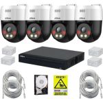 Sistem supraveghere IP inteligent Dahua, 4 camere rotative, 5MP, Alarma, Difuzor, NVR 4 canale, Switch PoE, Accesorii montaj, HDD SafetyGuard Surveillance