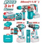 TOTAL - KIT COMBO 20V - CIOCAN ROTOPERCUTOR, MASINA DE GAURIT CU IMPACT, MASINA DE INSURUBAT (INCLUD PowerTool TopQuality