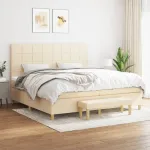Pat box spring cu saltea, crem, 200x200 cm, textil GartenMobel Dekor