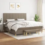 Pat box spring cu saltea, gri taupe, 200x200 cm, textil GartenMobel Dekor